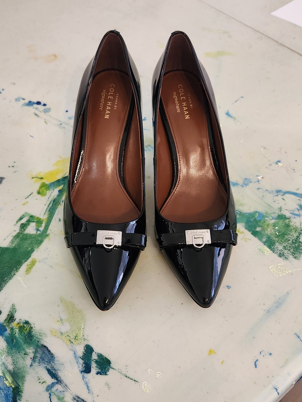 Cole Haan GrandØS Signature Black Patent Leather Pointed Toe Heels